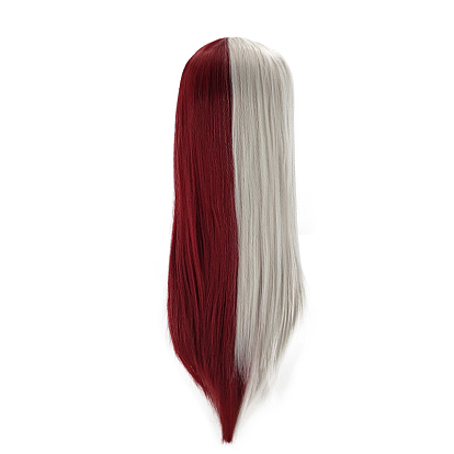 Longue moitié argent blanc moitié rouge kawaii perruques de cosplay avec une frange, perruques de héros synthétiques pour costume de maquillage
