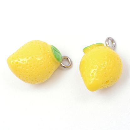 Citron pendentifs en résine, avec les accessoires en fer de tonalité de platine