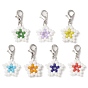 Star Glass Seed Beads Pendants, with Zinc Alloy Lobster Claw Clasps