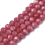 Perlas de cuarzo natural de hebras, imitación rhodonite, teñido y climatizada, rondo, facetado (64 facetas)