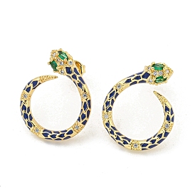 Snake Real 18K Gold Plated Brass Dangle Earrings, with Enamel and Cubic Zirconia