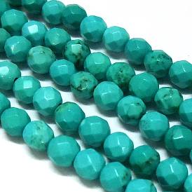 Natural Magnesite Round Beads Strands, Dyed, Turquoise, Faceted