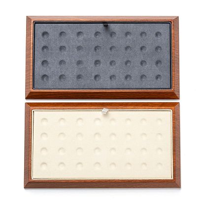 Bandeja de exhibición de cuentas redondas de joyería de pesentación de madera rectangular, cubierto con microfibra, organizador de monedas de piedra