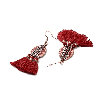 FireBrick Enamel Geometry with Tassels Dangle Earrings, Iron Long Drop Earrings for Women