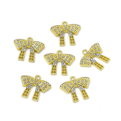 Rack Plating Alloy Crystal Rhinestone Pendants, Bowknot Charms