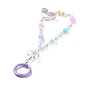 Rainbow Electroplate Transparent Glass Beaded Pendant Keychain, with Alloy Spring Gate Rings and Natural Selenite Beads