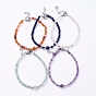 Natural Gemstone Beaded Bracelets, with Brass Beads, 304 Stainless Steel Lobster Claw Clasps & Heart Link Chains