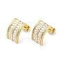 Cubic Zirconia Curve Rectangle Stud Earrings, Brass Earrings for Women