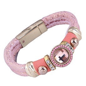 Stylish Magnetic Gemstone Bracelet with Metal Inlay - Unique and Personalized Fashion Accessory