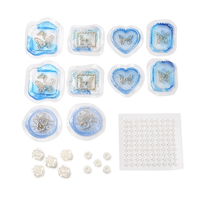 Juegos de herramientas de scrapbooking bricolaje, Incluye pegatinas de sello de cera de resina., pegatinas de perlas de plástico y cuentas de plástico con anillos de flores