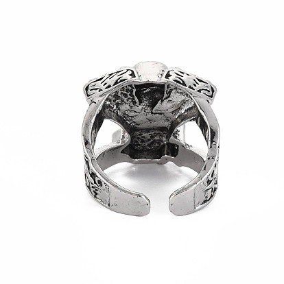 Men's Skull Alloy Open Cuff Ring, Halloween Wide Chunky Ring, Cadmium Free & Lead Free