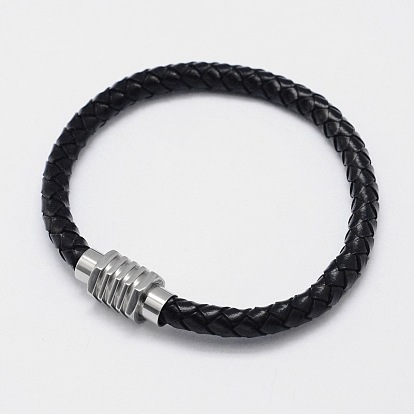 Смешанные плетеные браслеты кожаный шнур, с 304 из нержавеющей стали магнитные застежки, 200x6 мм
