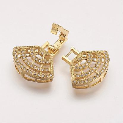 Brass Micro Pave Cubic Zirconia Fold Over Clasps, Fan
