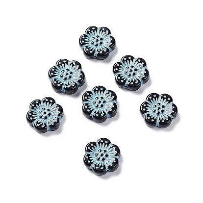 Black Opaque Acrylic Beads, Metal Enlaced, Flower