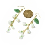 Glass Flower Dangle Earrings, Brass Chains Tassel Earrings