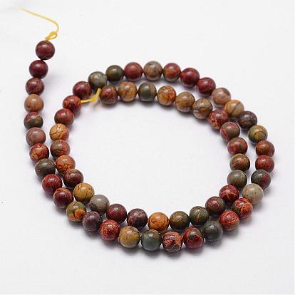 Natural Polychrome Jasper/Picasso Stone/Picasso Jasper Bead Strands, Round