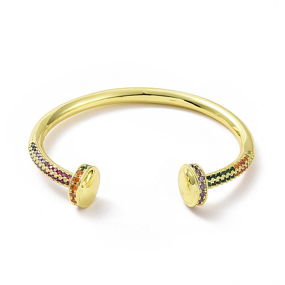 Красочный кубический цирконий плоский круглый открытый браслет-манжета, украшения из латуни для женщин