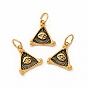 Revestimiento iónico (ip) 304 colgantes de acero inoxidable, con anillos de salto, triángulo con amuletos de ojo
