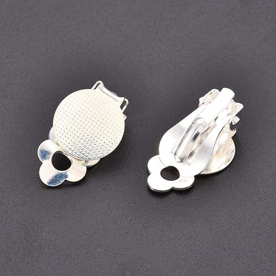 Base de latón clip-on ajuste cabujón pendiente, con almohadilla plana redonda, para los oídos no perforado, bandeja plana redonda: 12 mm, 17~20x12 mm, agujero: 1.5 mm