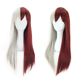 Длинные наполовину серебряные белые наполовину красные каваи косплей парики с челкой, синтетические парики героя для макияжа костюм