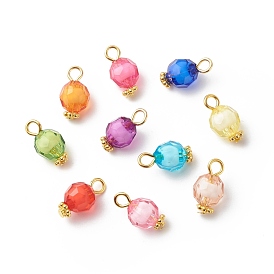 Transparent Acrylic Pendants, Faceted, with Golden Tone Iron & Alloy Findings, Round