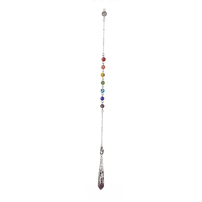 Pendules somnolents pointus en pierres naturelles mixtes, avec chakra mauvais œil perle au chalumeau & 304 accessoires en acier inoxydable, charme de balle