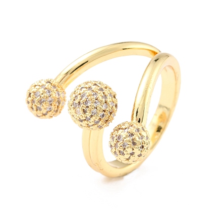 Латунные кольца из манжеты с прозрачным цирконием, открытые кольца, круглые, реальный 18 k позолоченный