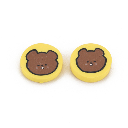 Handmade Polymer Clay Cabochons, Flat Round with Bear