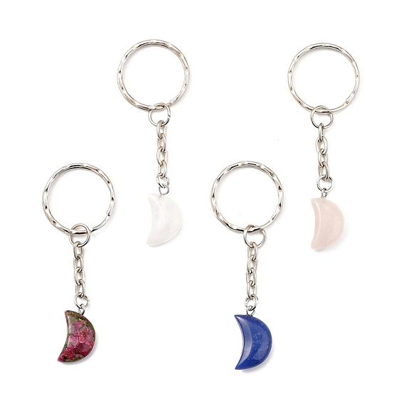 Gemstone Keychain, with Platinum Plated Iron Split Key Rings, Moon