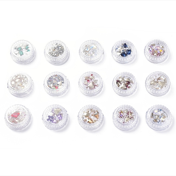 Kits de accesorios de decoración de arte de uñas, incluyendo cabujones de diamantes de imitación de vidrio, fornituras de hierro, cabujones acrílicos