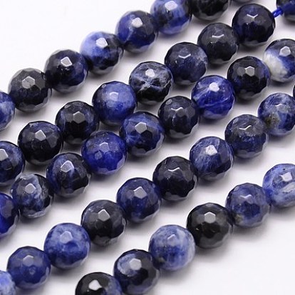 Natural Sodalite Beads Strands, Faceted, Round