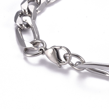304 Stainless Steel Figaro Chain ID Bracelets, with Lobster Claw Clasps