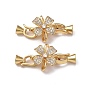 Rack Plating Flower Brass Pave Clear Cubic Zirconia Fold Over Clasps, Cadmium Free & Lead Free, Long-Lasting Plated