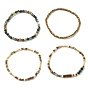 4 piezas 4 conjunto de pulseras elásticas con cuentas de ágata india natural, ojo de tigre y semillas, pulseras apilables