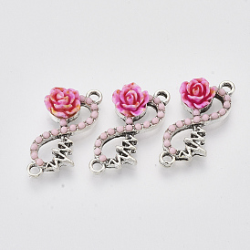 Antique Silver Tone Alloy Links Connectors, with Resin, Infinity and Flower