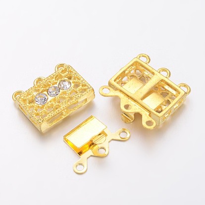 Cierres de caja de filigrana de bronce, con diamante de imitación, Rectángulo