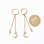 Clear Cubic Zirconia Moon Dangle Hoop Earrings, Brass Long Chain Tassel Drop Earrings for Women