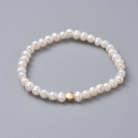 Bracelets élastiques, avec des perles en laiton, grade a perles d'eau douce naturelles et sacs d'emballage en toile de jute sacs à cordon, plat rond