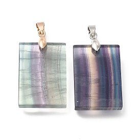 Natural Fluorite Pendants, Rectangle Charms, with Rack Plating Brass Findings