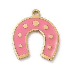 304 Stainless Steel Charms, with Enamel, Real 14K Gold Plated, Horseshoe Charm