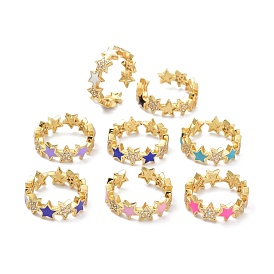 Звездное прозрачное кольцо с кубическим цирконием для девочек и женщин, настоящие 18 позолоченные латунные эмалевые открытые манжеты с золотым покрытием