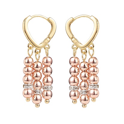 Boucles d'oreilles créoles pendantes à pampilles en perles d'hématite synthétique, bijoux en laiton plaqué or pour femme