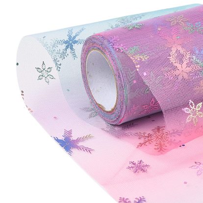 Christams Deco Mesh Ribbons, Glitter Tulle Fabric, for DIY Craft Gift Packaging, Home Party Wall Decoration, Snowflake Pattern