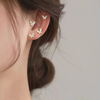 Clear Cubic Zirconia Butterfly Stud Earrings, Sterling Silver Jewelry