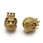 Brass Beads, with Cubic Zirconia, Large Hole Beads, Lion with Crown, Nickel Free