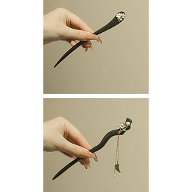 Chinese Vintage Ginkgo Leaf Shaped Wood Hair Sticks, for Hanfu Hair Accessories