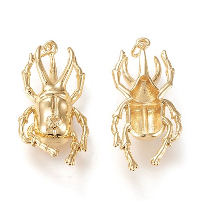 Colgantes de latón, con anillos de salto, larga duración plateado, escarabajo