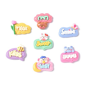 Opaque Resin Cabochons, Cartoon Style Speech Bubble Shape with Animal/Plant & Word
