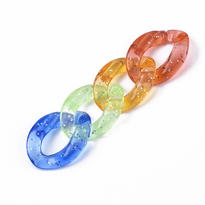 Transparent Acrylic Linking Rings, Quick Link Connectors, for Curb Chains Making, with Glitter Powder, Twist