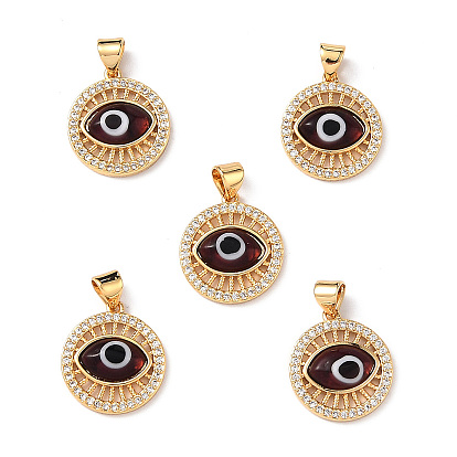 Lampwork Evil Eye Pendants with Clear Cubic Zirconia, Real 18K Gold Plated Brass Findings, Lead Free & Cadmium free